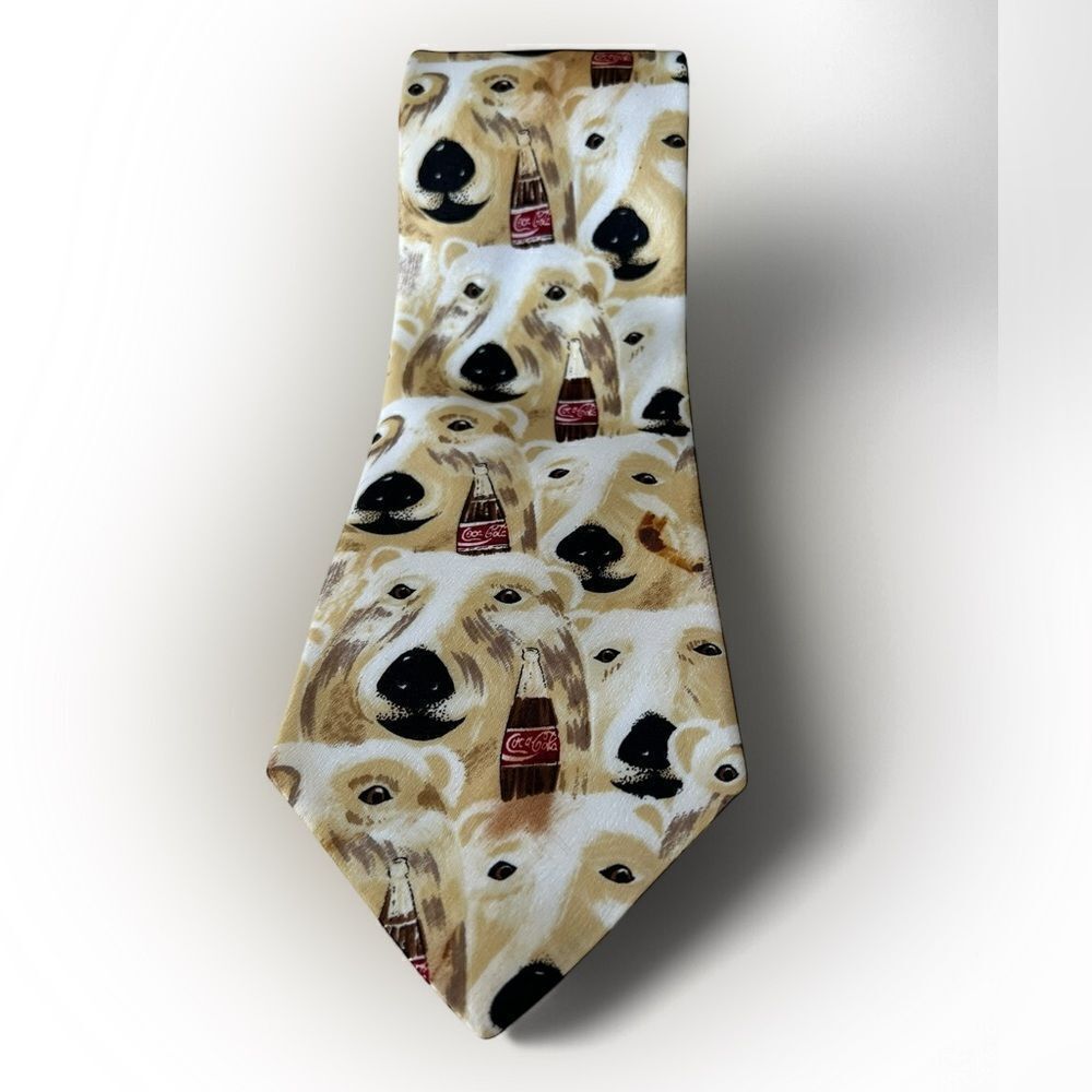 Vintage Coca-Cola Polar Bear Necktie - 60” Silk Tie - 90’s